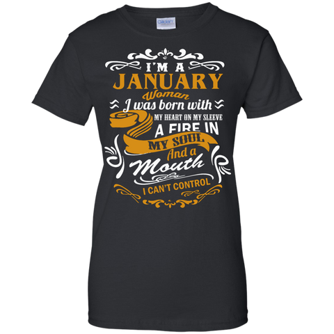 i'm a january woman i was born with my heart on my sleeve T-Shirt