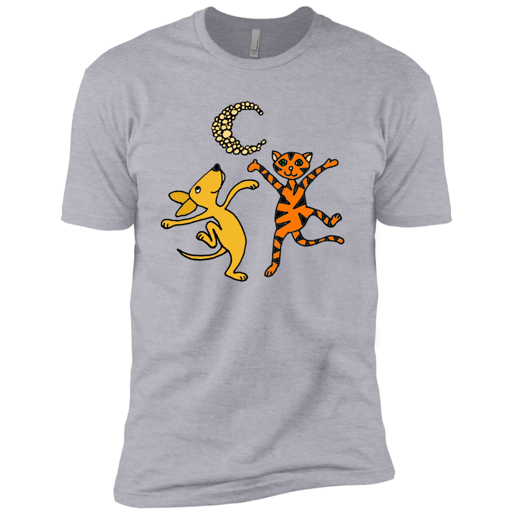 funny dog and orange tabby cat dancing in the moonlight T-Shirt