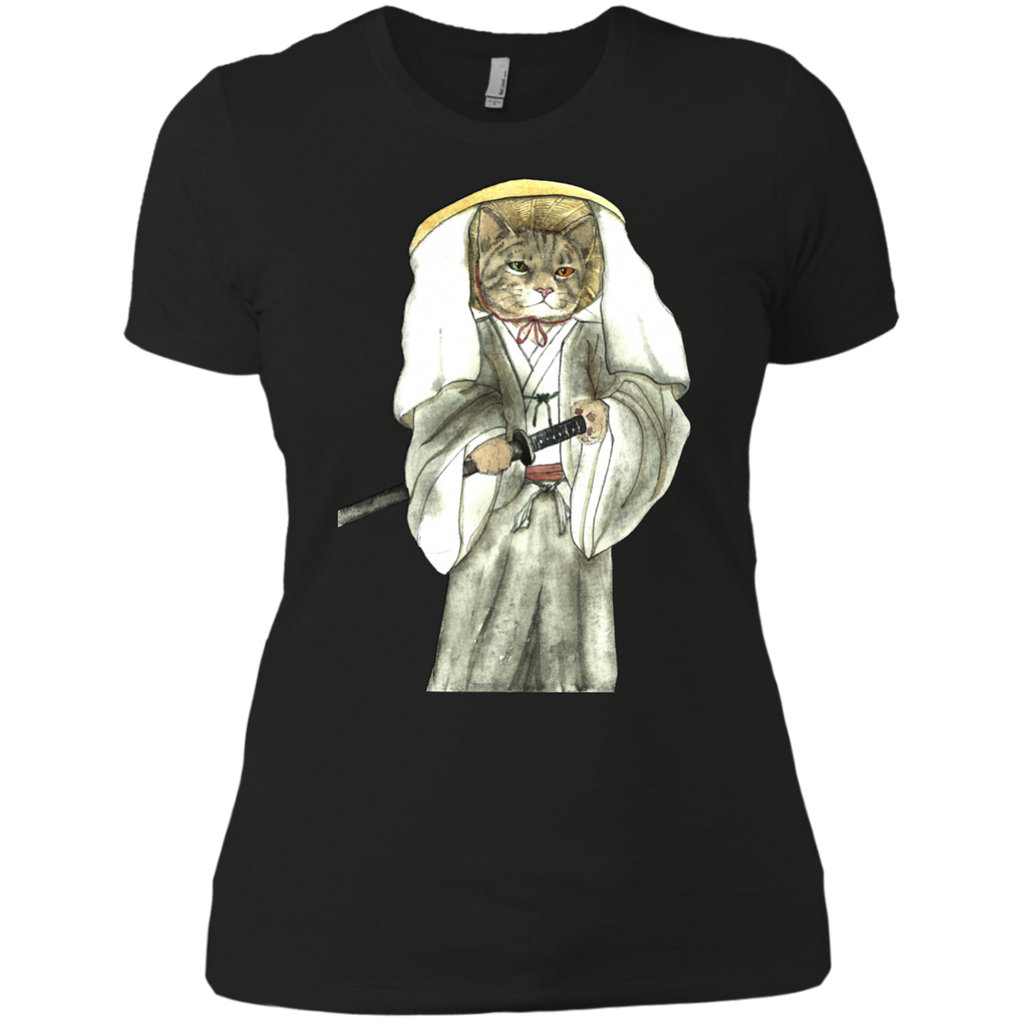 japanese samurai cat with one green eye and one yellow eye t- T-Shirt