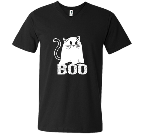 Cat Ghost Halloween Funny Tshirt Mens Printed V-Neck T
