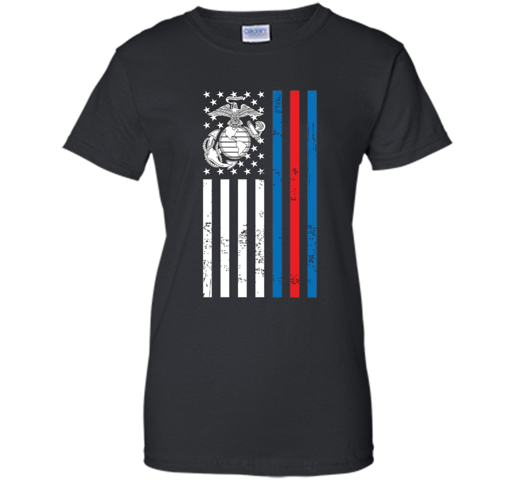 American Flag Blue Red Line Marine T-Shirt