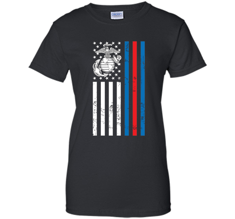American Flag Blue Red Line Marine T-Shirt