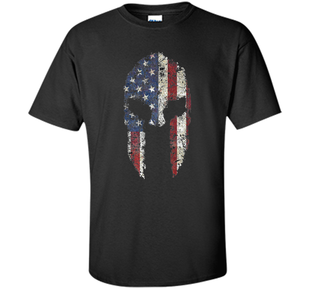 American Spartan Warrior Helmet Patriotic Flag T-Shirt