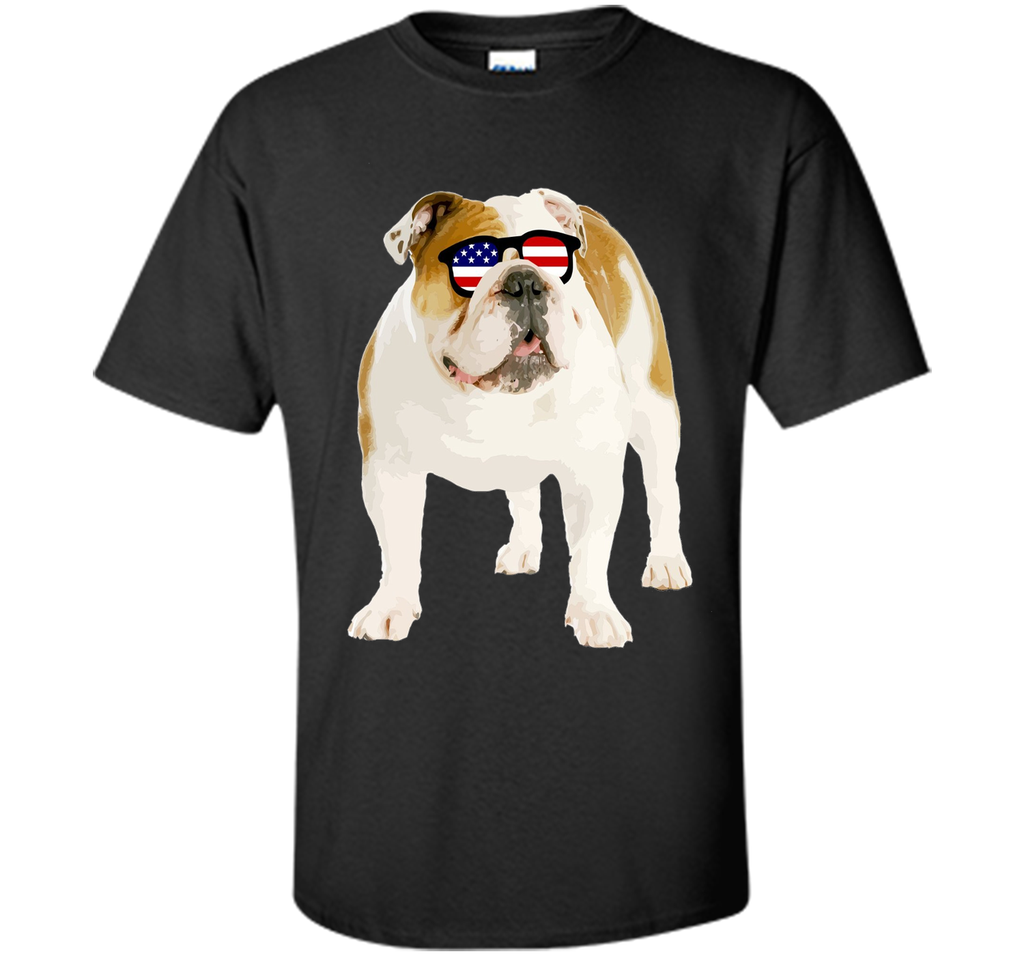 Patriotic Bulldog American Flag Sunglasses 4th of July Shirt
