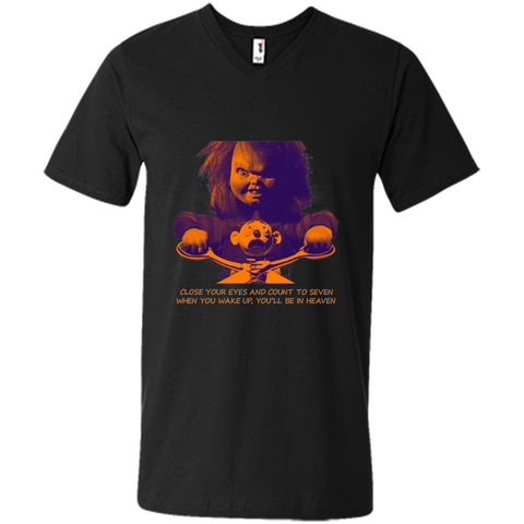 (1) close your eyes, you'll be in heaven, halloween day Mens Printed V-Neck T