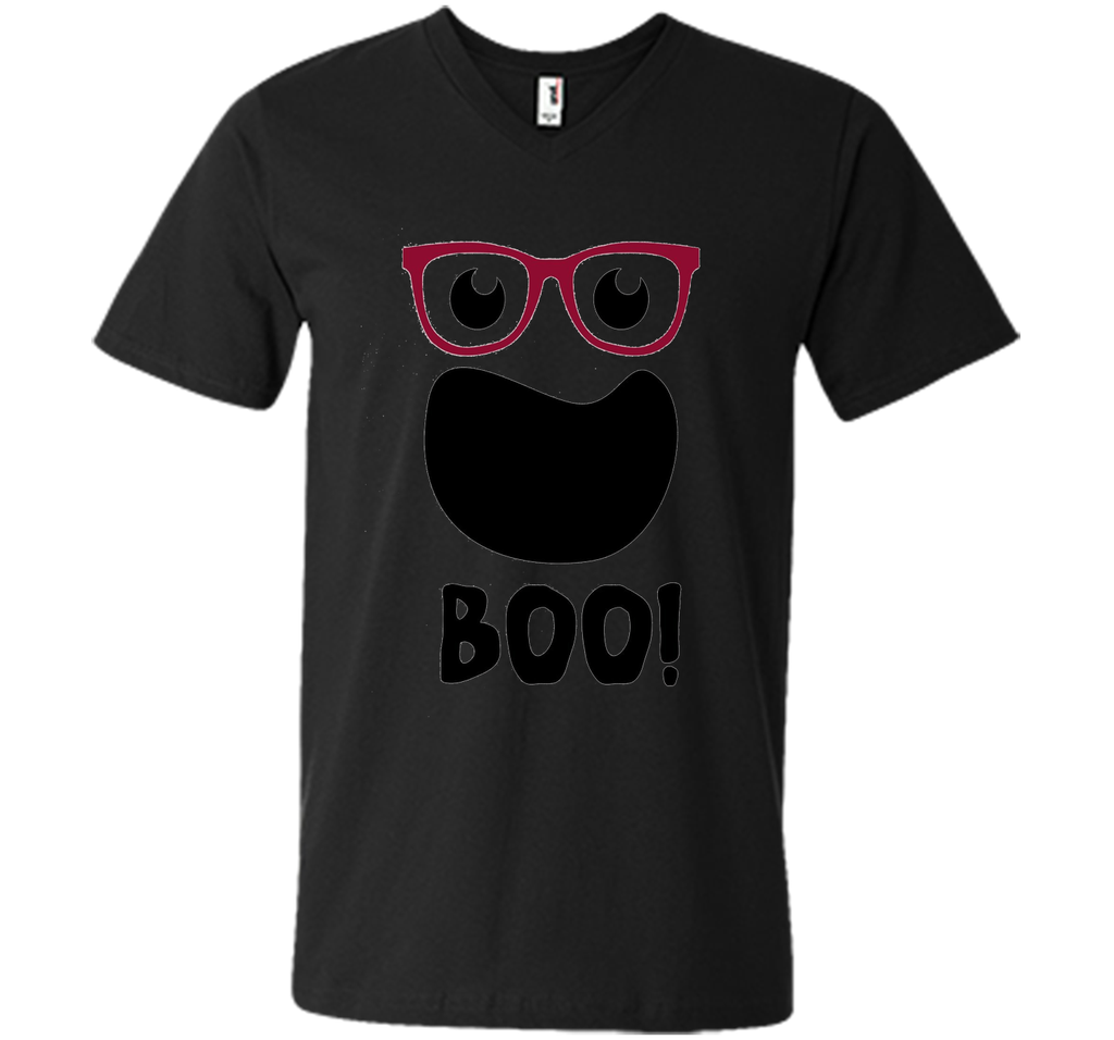 Halloween Ghost with Hipster Glasses Mens Printed V-Neck T