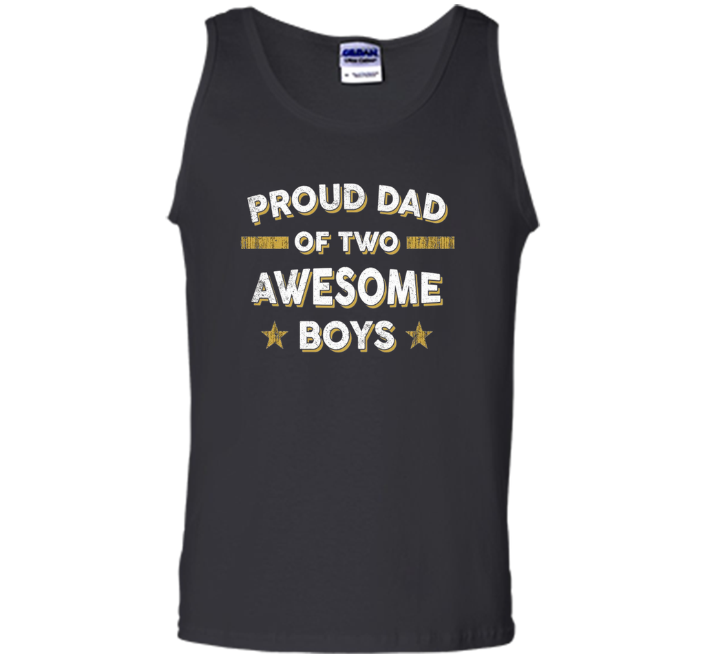 Men's Proud Dad of 2 Two Awesome Boys T Shirt (Father Papa Daddy)