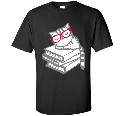Cat Book Nerd Reader with Glasses Cute Geek Funny T-Shirt