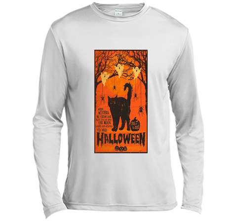Vintage Style Black Cat, Ghost, Spiders Halloween T- Shirt Long Sleeve Moisture Absorbing Shirt