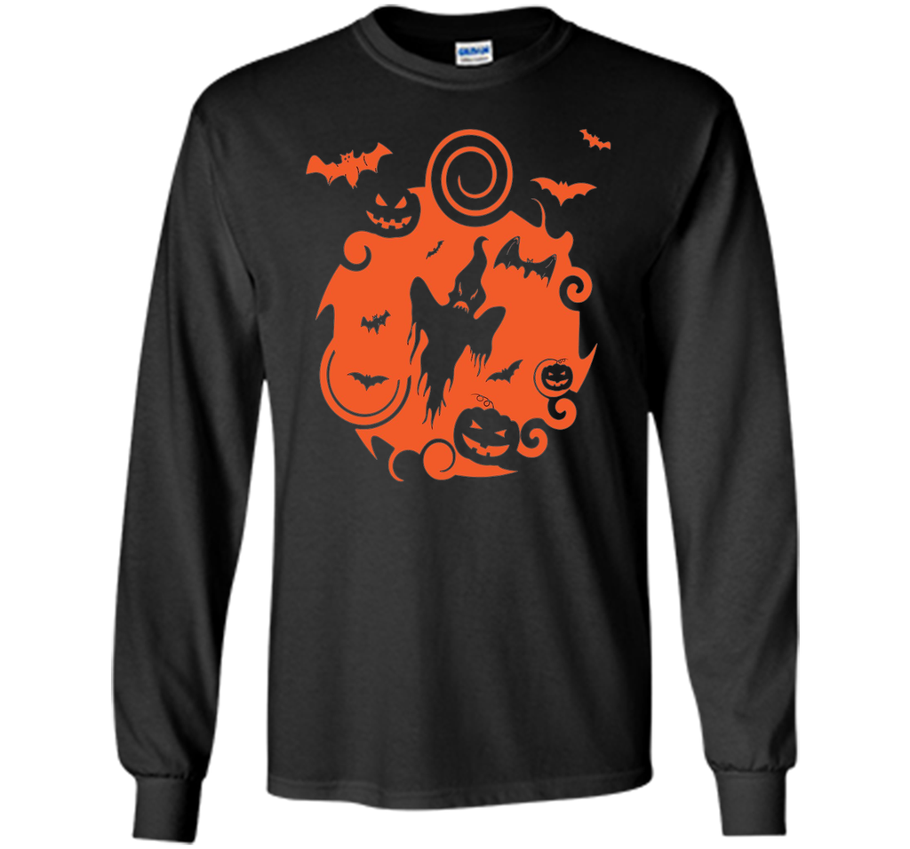 Abstract Halloween Pumpkins Bats Ghost Scene Tee Shirt LS Ultra Cotton Tshirt