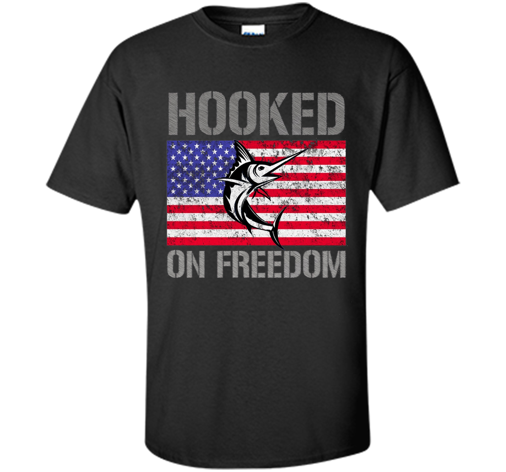 Hooked on Freedom American Flag Fishing Shirt 4th July