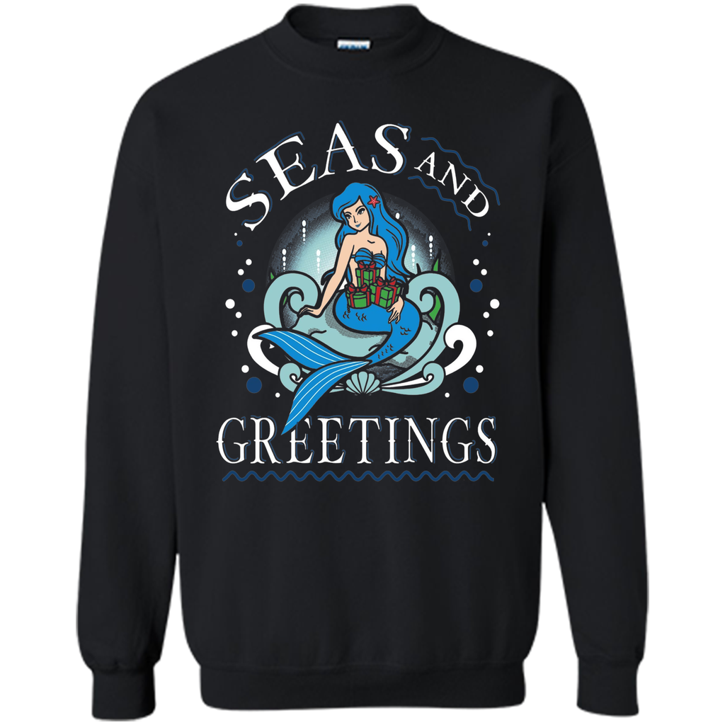 Pretty Mermaid Christmas T-shirt Seas And Greetings Fun