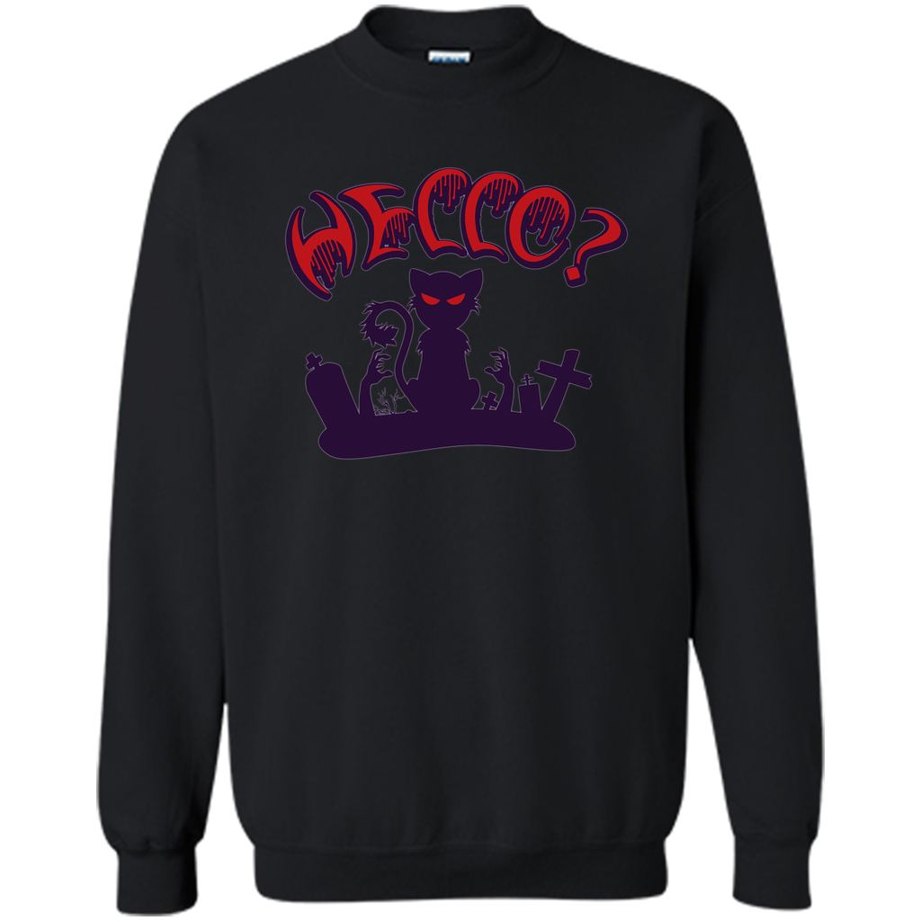 black cat say hello halloween Printed Crewneck Pullover Sweatshirt 8 oz