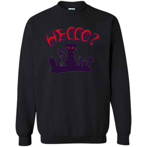 black cat say hello halloween Printed Crewneck Pullover Sweatshirt 8 oz
