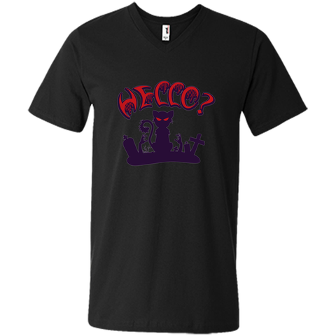 black cat say hello halloween Mens Printed V-Neck T