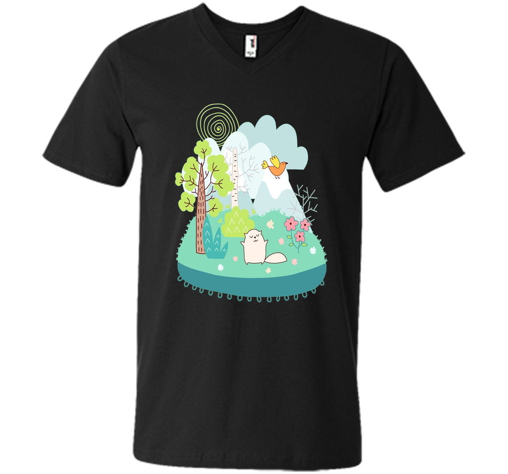 Spring Scene Cute Cat Bird and Flowers T Shirt