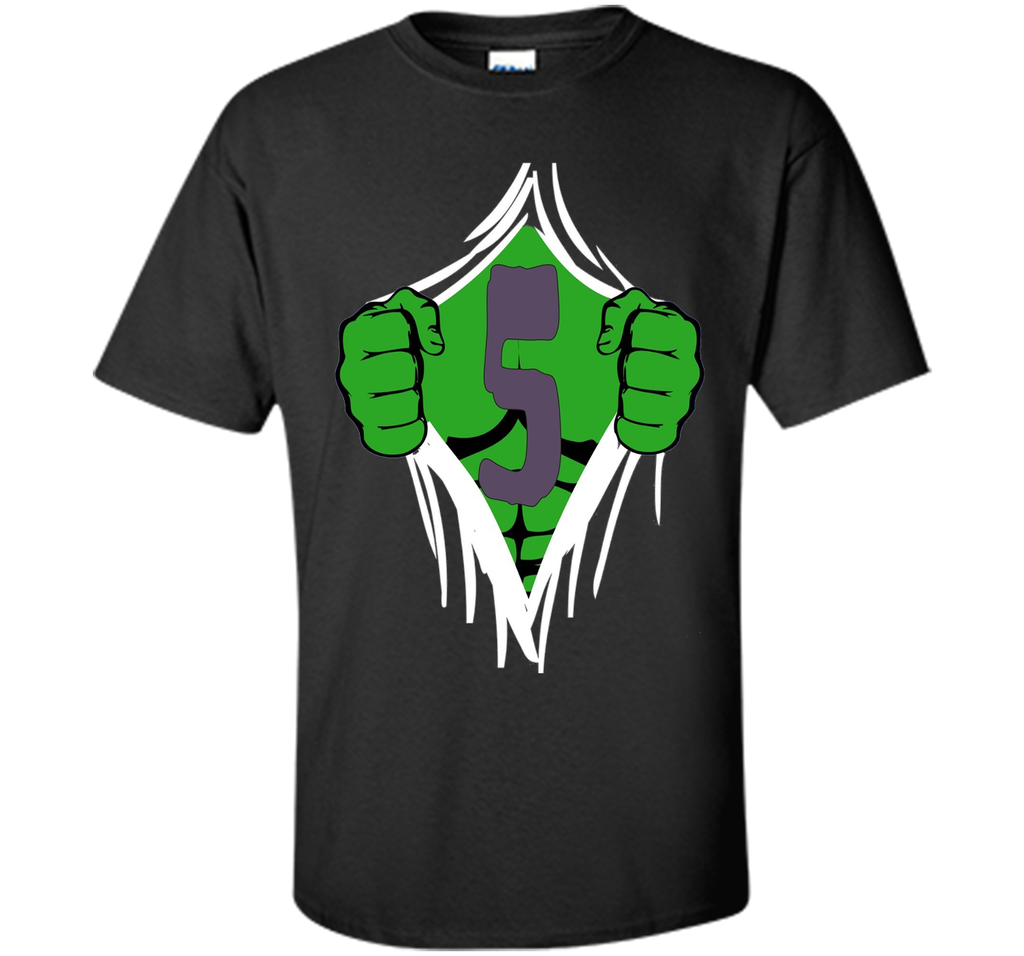 Green Man Chest Superhero Birthday Shirt For 5 Year Old Boys