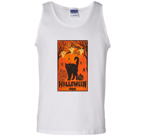 Vintage Style Black Cat, Ghost, Spiders Halloween Tank Top