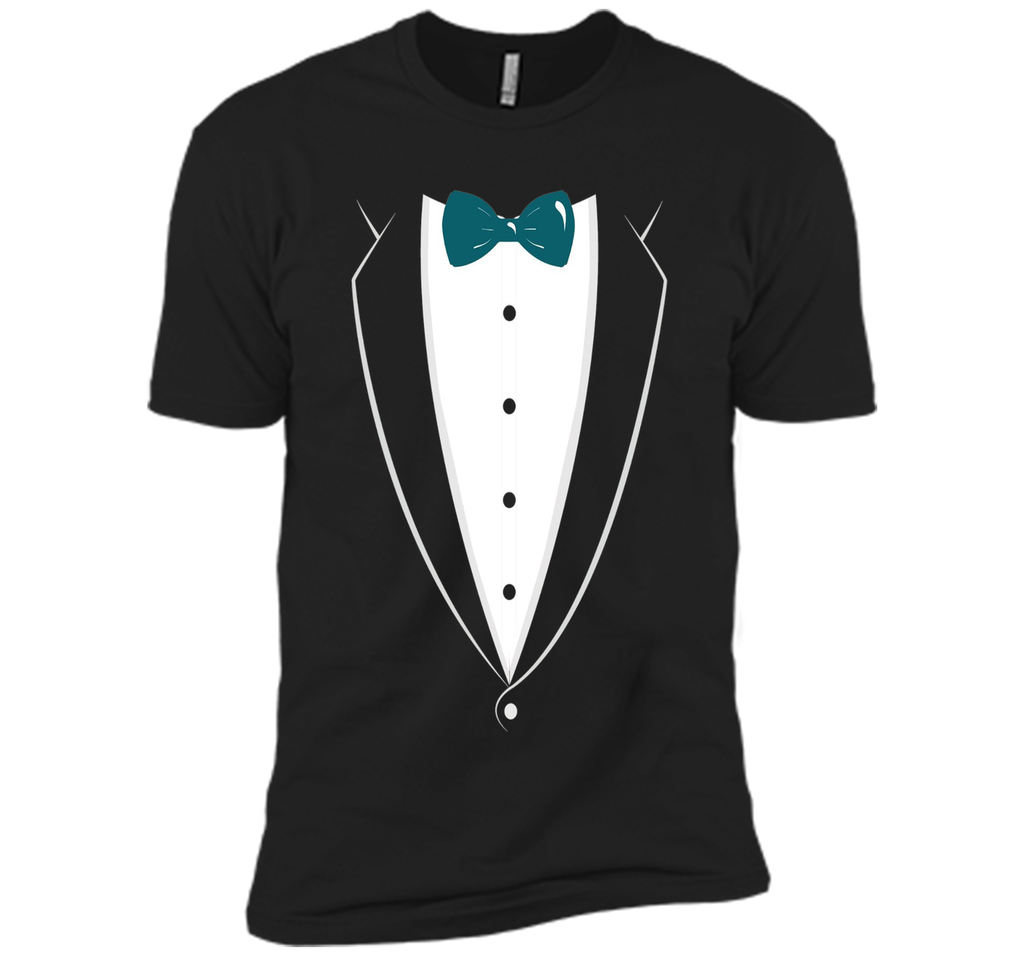 Black And White Tuxedo With Teal Bow tie Novelty T Shirt