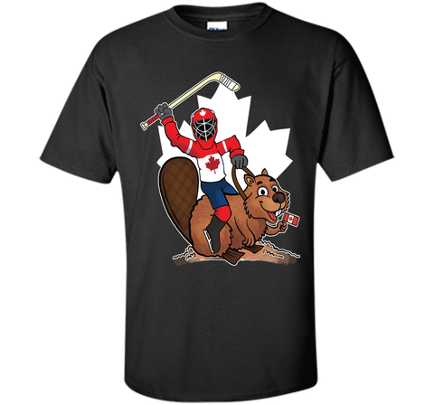 Canadian Maple Leaf Tee - Hockey Player Riding Beaver Shirt