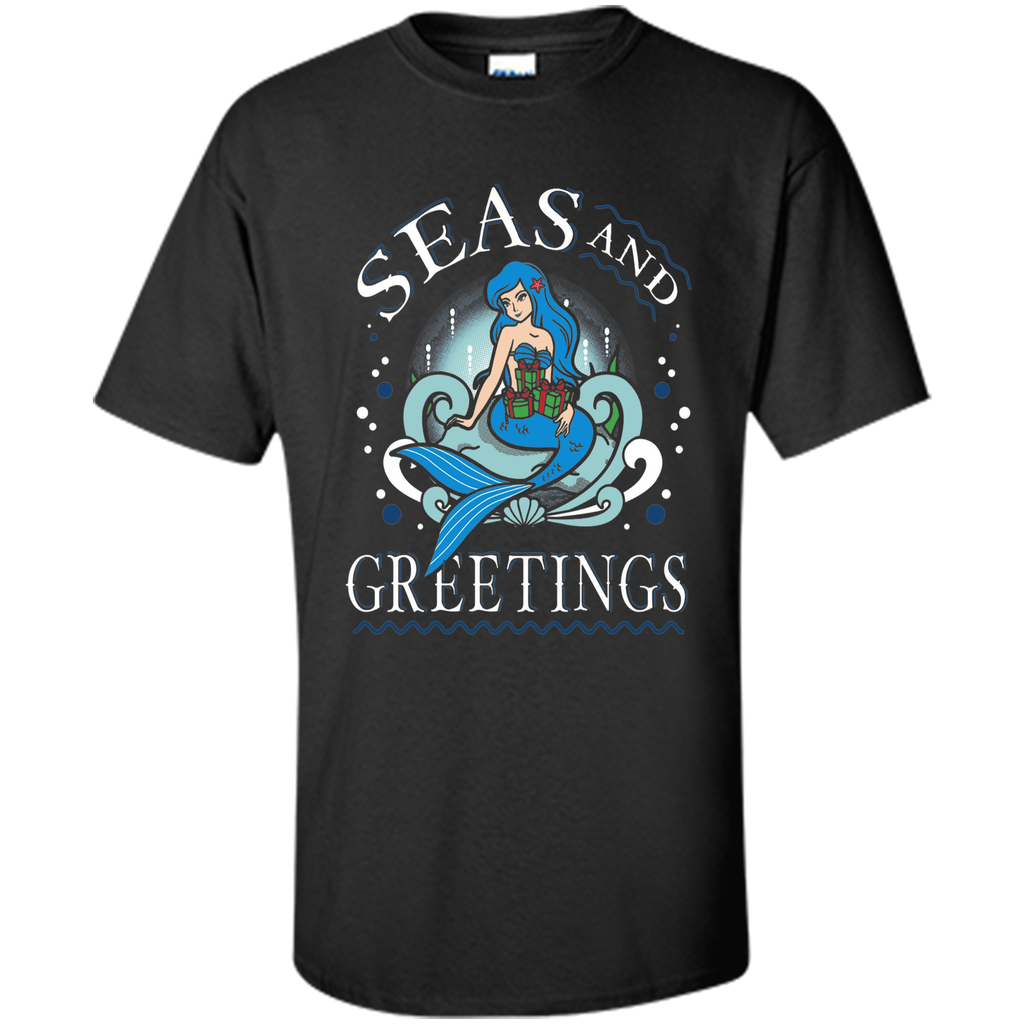 Pretty Mermaid Christmas T-shirt Seas And Greetings Fun