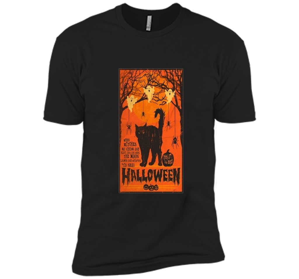 Vintage Style Black Cat, Ghost, Spiders Halloween T- Shirt Next Level Premium Short Sleeve Tee