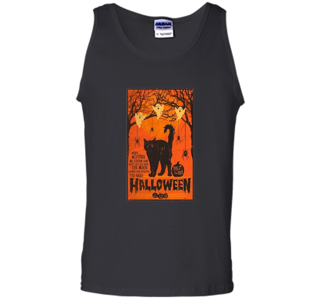 Vintage Style Black Cat, Ghost, Spiders Halloween Tank Top