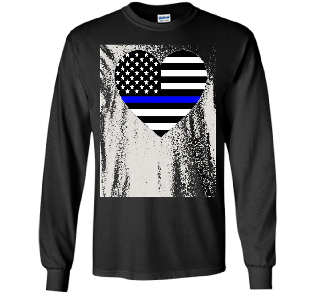 Thin Blue Line Police Support Love Heart T-shirt.