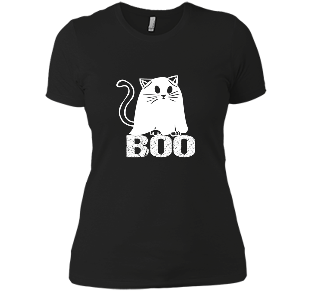 Cat Ghost Halloween Funny Tshirt Next Level Ladies Boyfriend Tee
