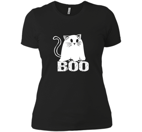 Cat Ghost Halloween Funny Tshirt Next Level Ladies Boyfriend Tee