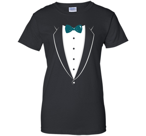 Black And White Tuxedo With Teal Bow tie Novelty T Shirt