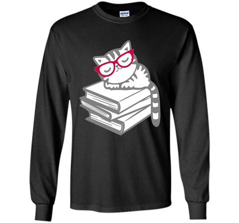 Cat Book Nerd Reader with Glasses Cute Geek Funny T-Shirt