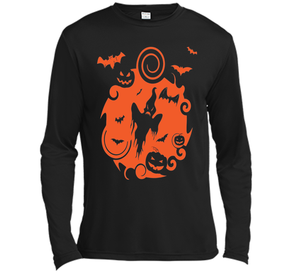 Abstract Halloween Pumpkins Bats Ghost Scene Tee Shirt Long Sleeve Moisture Absorbing Shirt