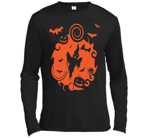 Abstract Halloween Pumpkins Bats Ghost Scene Tee Shirt Long Sleeve Moisture Absorbing Shirt