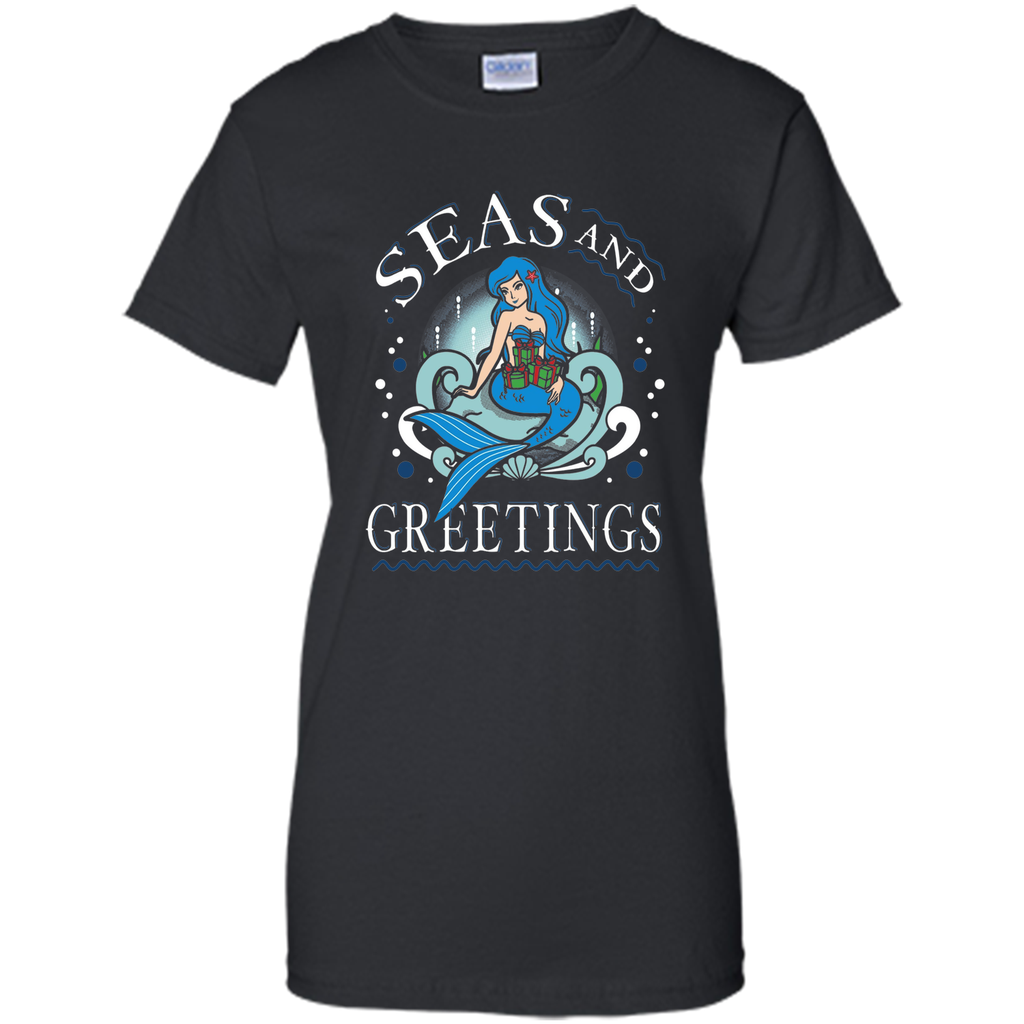 Pretty Mermaid Christmas T-shirt Seas And Greetings Fun
