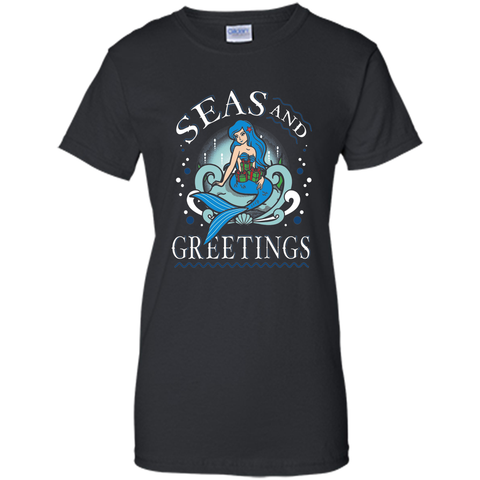Pretty Mermaid Christmas T-shirt Seas And Greetings Fun