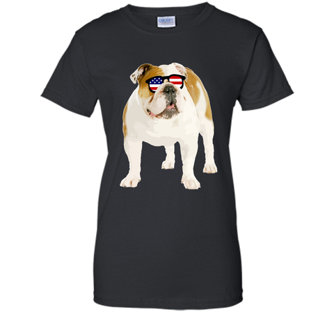 Patriotic Bulldog American Flag Sunglasses 4th of July Shirt