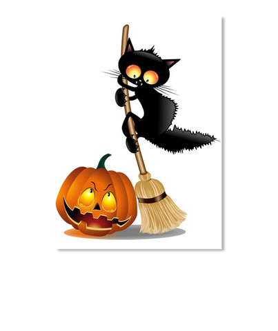 Scary Black Cat with Halloween Pumpkin