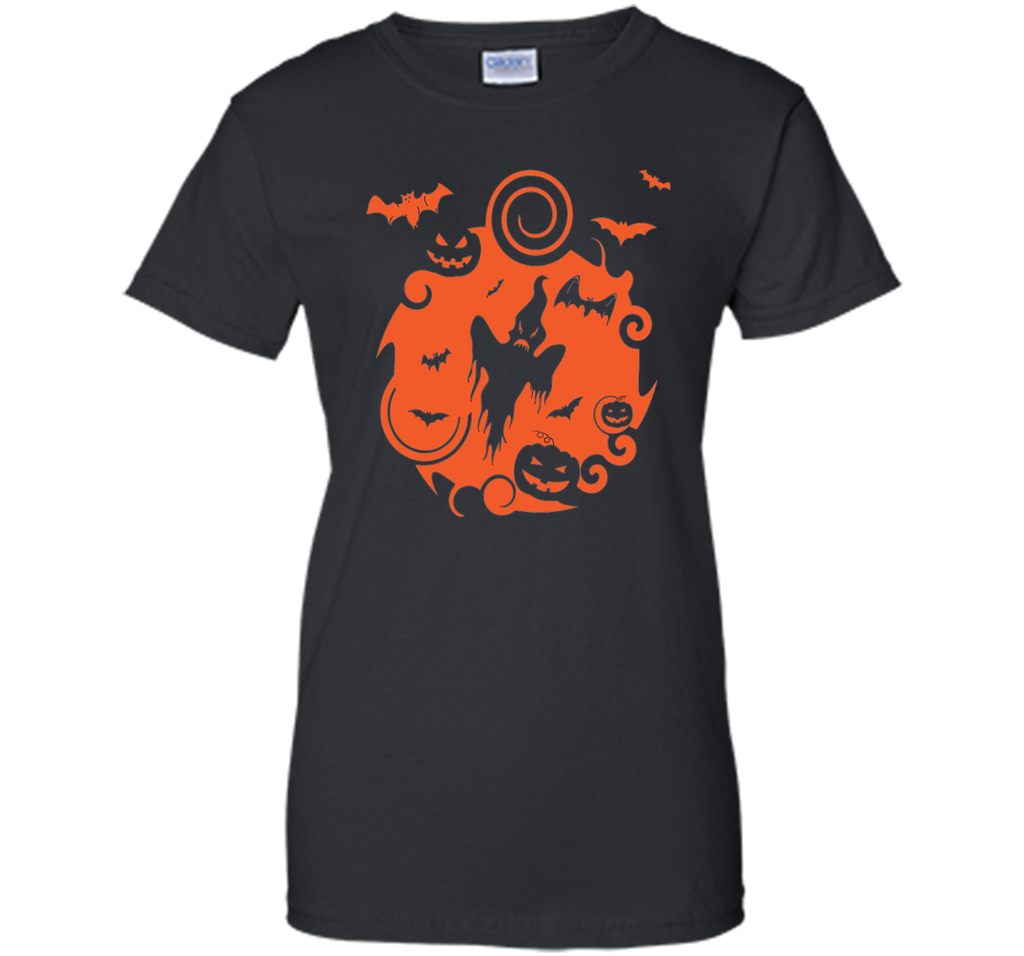 Abstract Halloween Pumpkins Bats Ghost Scene Tee Shirt Ladies Custom
