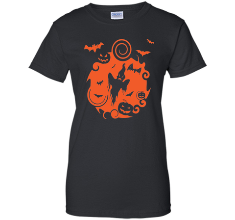 Abstract Halloween Pumpkins Bats Ghost Scene Tee Shirt Ladies Custom