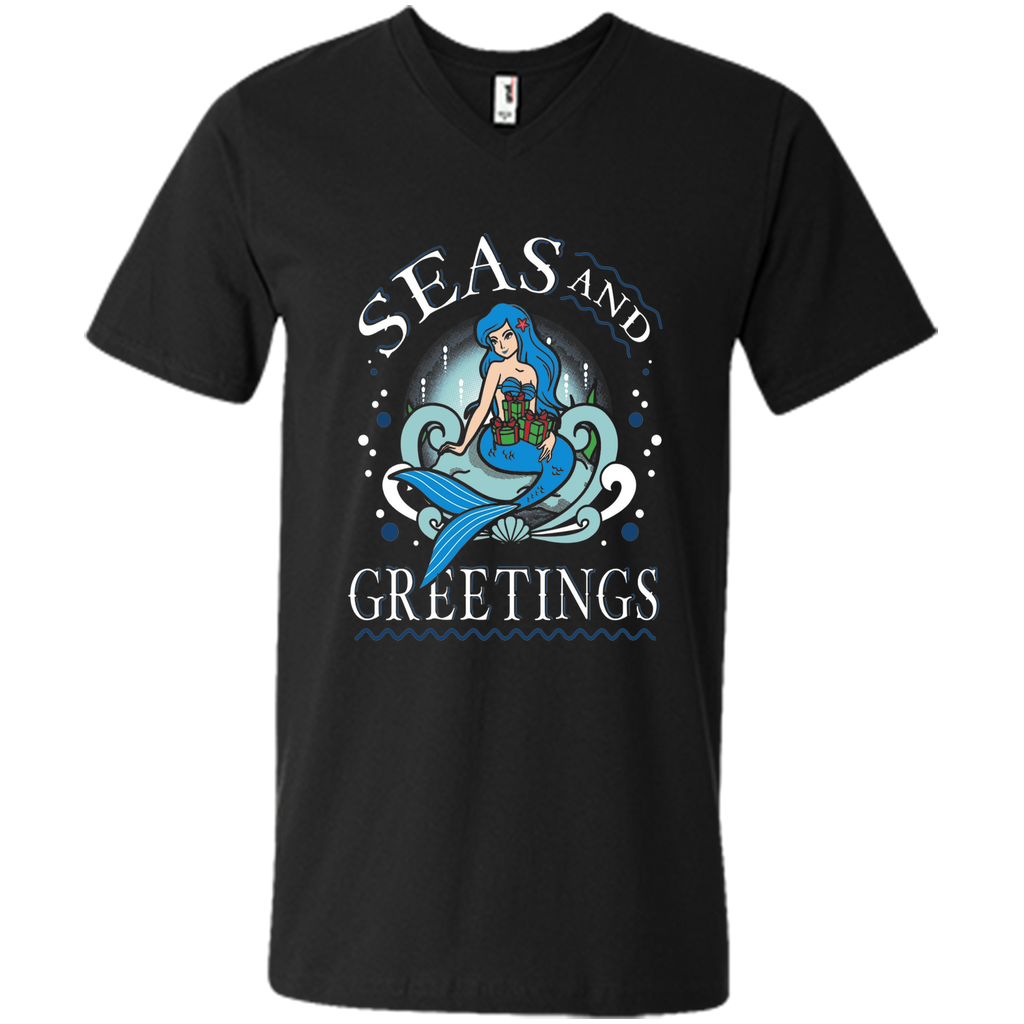 Pretty Mermaid Christmas T-shirt Seas And Greetings Fun