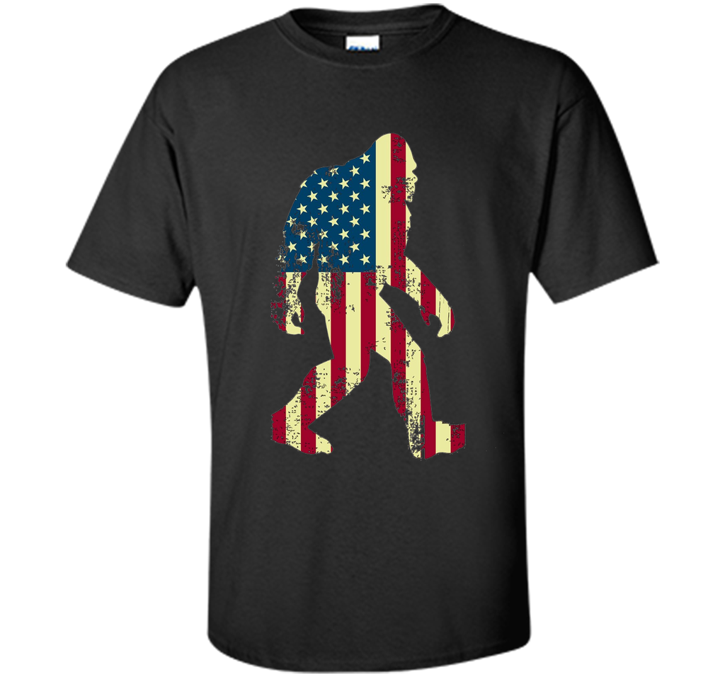 Bigfoot Sasquatch American Flag T-Shirt, Funny 4th of July