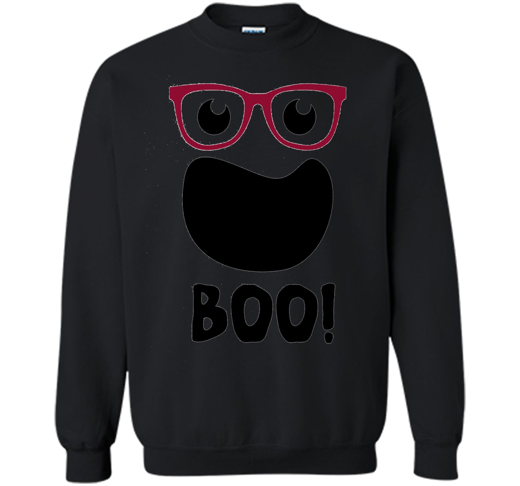Halloween Ghost with Hipster Glasses Printed Crewneck Pullover Sweatshirt 8 oz