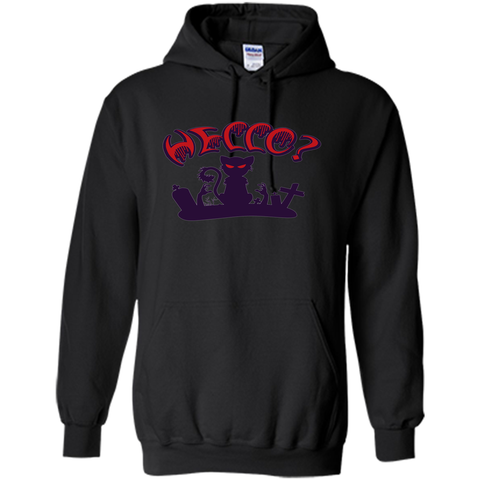 black cat say hello halloween Pullover Hoodie 8 oz