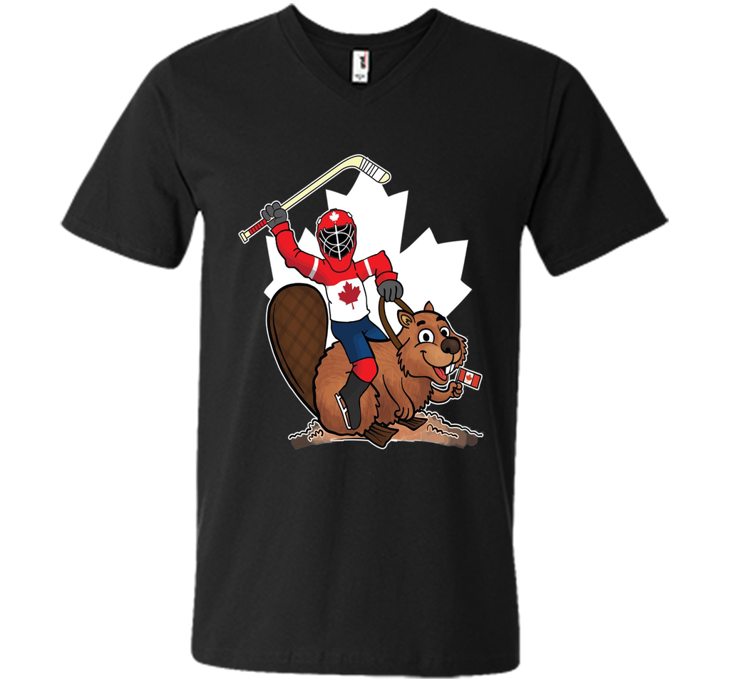 Canadian Maple Leaf Tee - Hockey Player Riding Beaver Shirt