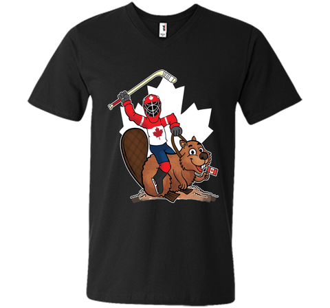 Canadian Maple Leaf Tee - Hockey Player Riding Beaver Shirt