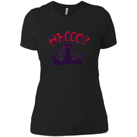 black cat say hello halloween Next Level Ladies Boyfriend Tee